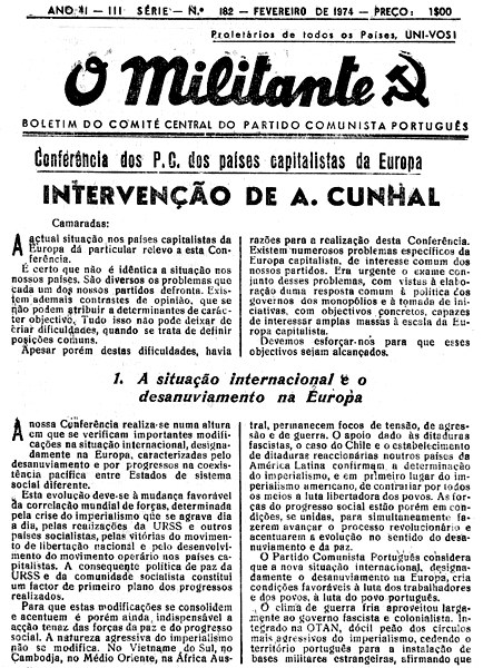 Capa do Boletim �O Militante� de Fevereiro de 1974