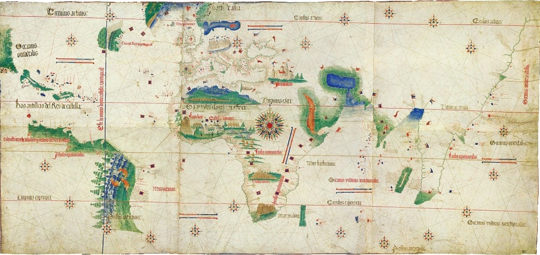 Planisfério dito de Cantino (1502). Contém a mais antiga representação de território brasileiro que chegou aos nossos dias.