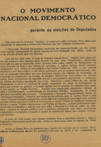 Comunicado do MND sobre as «eleições»