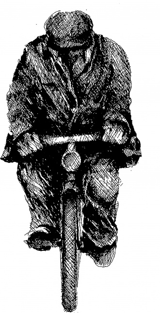 Gravura de homem de bicicleta de Rogério Ribeiro