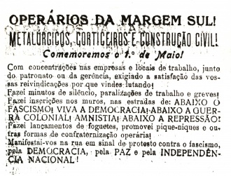 Apelo a comemoração do 1.º de Maio