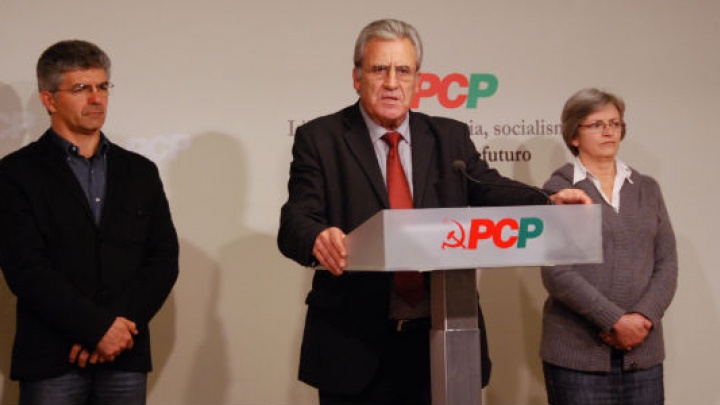 Press conference, Jerónimo de Sousa, Portuguese Communist Party General Secretary