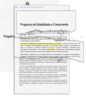PEC IV - Programa de Estabilidade e Crescimento (2011 -2014) apresentado pelo Governo PS de José Sócrates que prevê a privatização, entre outros, do Serviço Postal
