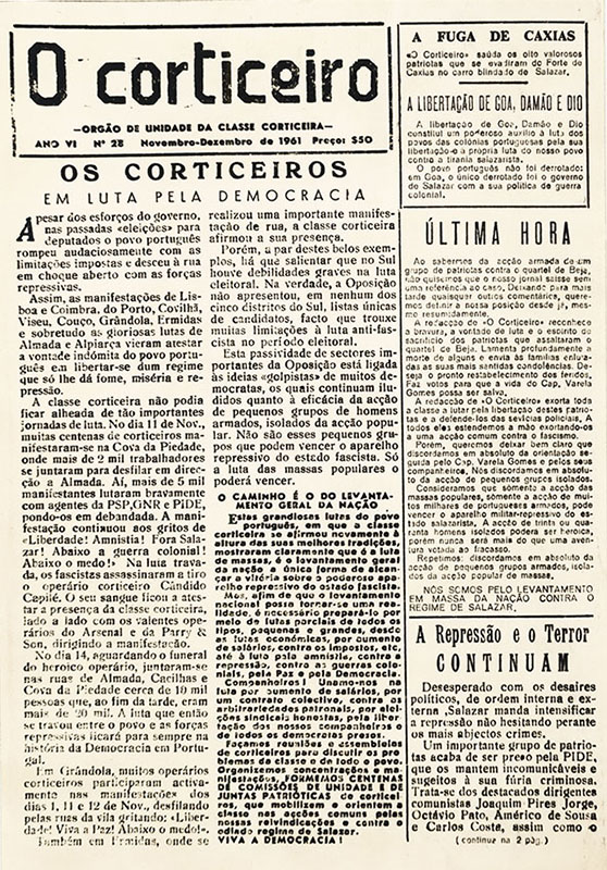 Jornal «O Corticeiro», Novembro/Dezembro de 1961